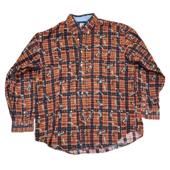 Vintage Bugle Boy Plaid Novelty Print Golf Button Down Shirt, 100% Cotton | XL - Picture 1 of 5